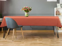 Conjunto Toalha + 4 Guardanapos De Mesa Em Linho E Algodao, Borda Preta, Terracota, 170 X 300 Cm - Borina