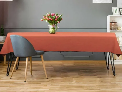Conjunto Toalha + 4 Guardanapos De Mesa Em Linho E Algodao, Borda Preta, Terracota, 170 X 300 Cm - Borina