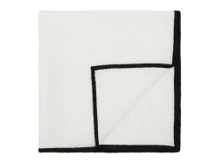 Conjunto Toalha + 4 Guardanapos De Mesa Em Linho E Algodao, Borda Preta, Branco, 170 X 300 Cm - Borina