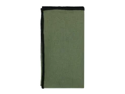 Conjunto Toalha + 4 Guardanapos De Mesa Em Linho E Algodao, Borda Preta, Caqui, 170 X 250 Cm - Borina