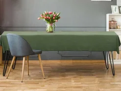 Conjunto Toalha + 4 Guardanapos De Mesa Em Linho E Algodao, Borda Preta, Caqui, 170 X 250 Cm - Borina