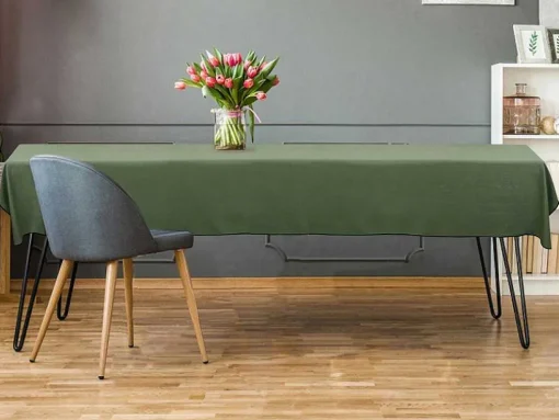 Conjunto Toalha + 4 Guardanapos De Mesa Em Linho E Algodao, Borda Preta, Caqui, 170 X 250 Cm - Borina