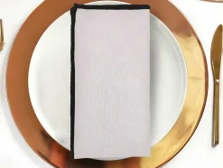 Conjunto Toalha + 4 Guardanapos De Mesa Em Linho E Algodao, Borda Preta, Taupe, 170 X 300 Cm - Borina