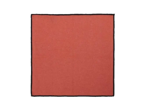 Conjunto Toalha + 4 Guardanapos De Mesa Em Linho E Algodao, Borda Preta, Terracota, 170 X 300 Cm - Borina