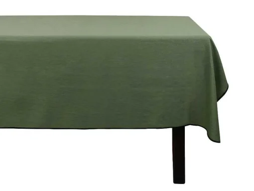 Conjunto Toalha + 4 Guardanapos De Mesa Em Linho E Algodao, Borda Preta, Caqui, 170 X 250 Cm - Borina