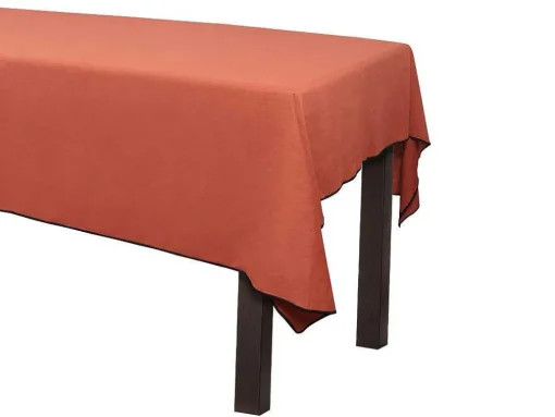 Conjunto Toalha + 4 Guardanapos De Mesa Em Linho E Algodao, Borda Preta, Terracota, 170 X 300 Cm - Borina
