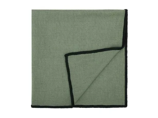Conjunto Toalha + 4 Guardanapos De Mesa Em Linho E Algodao, Borda Preta, Caqui, 170 X 250 Cm - Borina