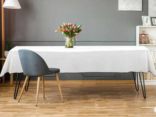 Conjunto Toalha + 4 Guardanapos De Mesa Em Linho E Algodao, Borda Preta, Branco, 170 X 300 Cm - Borina