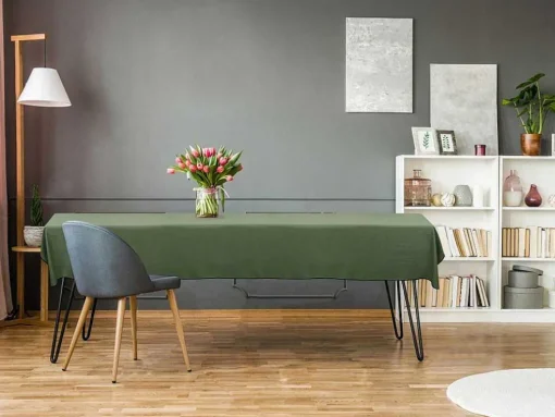 Conjunto Toalha + 4 Guardanapos De Mesa Em Linho E Algodao, Borda Preta, Caqui, 170 X 250 Cm - Borina