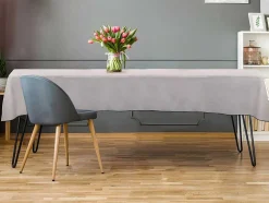 Conjunto Toalha + 4 Guardanapos De Mesa Em Linho E Algodao, Borda Preta, Taupe, 170 X 300 Cm - Borina