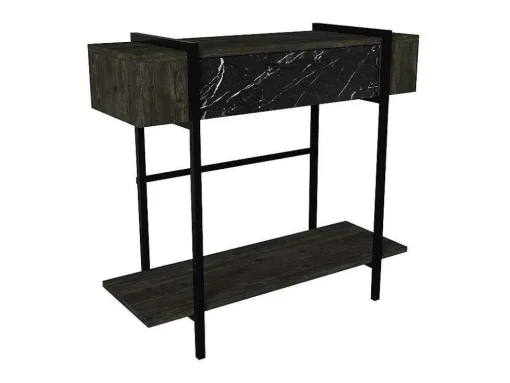 Consola Com 1 Porta E 1 Prateleira Natural Escuro E Efeito Marmore Preto - Chenoa