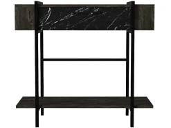 Consola Com 1 Porta E 1 Prateleira Natural Escuro E Efeito Marmore Preto - Chenoa