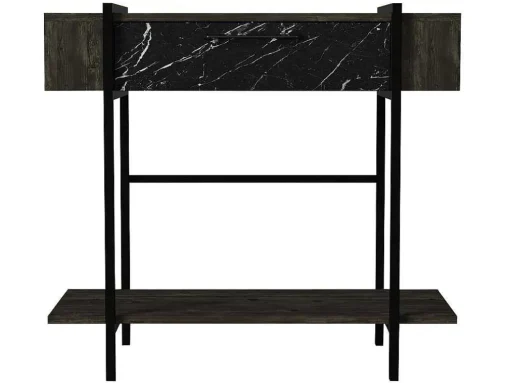 Consola Com 1 Porta E 1 Prateleira Natural Escuro E Efeito Marmore Preto - Chenoa