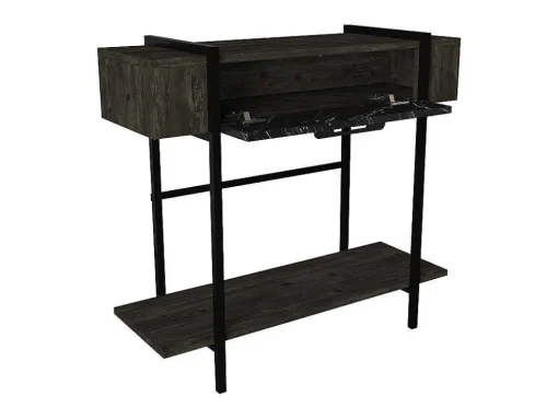 Consola Com 1 Porta E 1 Prateleira Natural Escuro E Efeito Marmore Preto - Chenoa
