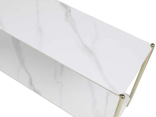 Consola Com 1 Prateleira Em Ceramica E Metal, Efeito Marmore Branco E Dourado - Madola