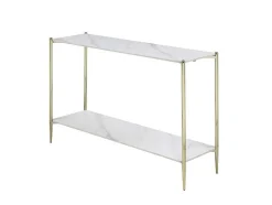 Consola Com 1 Prateleira Em Ceramica E Metal, Efeito Marmore Branco E Dourado - Madola