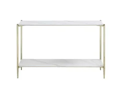 Consola Com 1 Prateleira Em Ceramica E Metal, Efeito Marmore Branco E Dourado - Madola