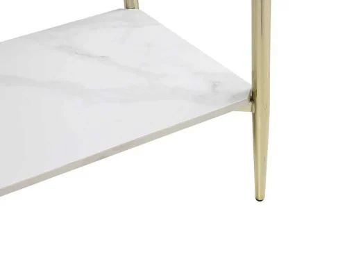 Consola Com 1 Prateleira Em Ceramica E Metal, Efeito Marmore Branco E Dourado - Madola
