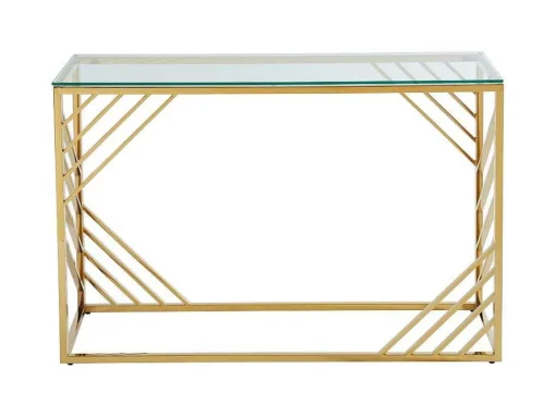 Consola Em Vidro Temperado E Aco Inoxidavel Dourado - Simato