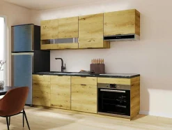 Cozinha Completa 200 Cm, 6 Elementos De Arrumação, Natural E Antracite - Carmeo