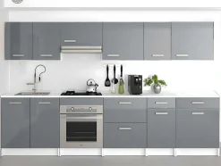 Cozinha Completa 300 Cm 10 Elementos De Arrumação Cinzento E Branco - Trattoria