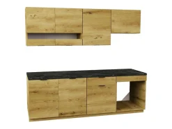 Cozinha Completa 200 Cm, 6 Elementos De Arrumação, Natural E Antracite - Carmeo