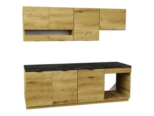 Cozinha Completa 200 Cm, 6 Elementos De Arrumação, Natural E Antracite - Carmeo