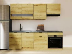 Cozinha Completa 200 Cm, 6 Elementos De Arrumação, Natural E Antracite - Carmeo
