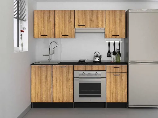 Cozinha Completa Com Bancada De Trabalho 180 Cm Natural E Preto - Trattoria