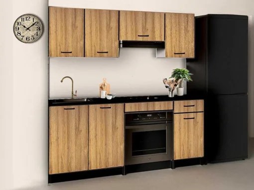 Cozinha Completa Com Bancada De Trabalho 180 Cm Natural E Preto - Trattoria