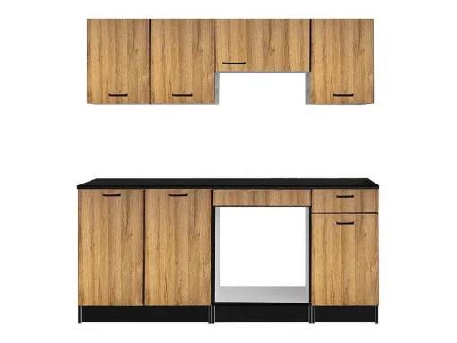 Cozinha Completa Com Bancada De Trabalho 180 Cm Natural E Preto - Trattoria