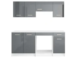 Cozinha Completa De 180 Cm Com 6 Compartimentos De Arrumação Cor Cinza E Branco - Trattoria
