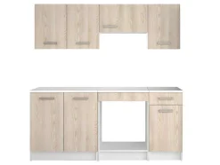 Cozinha Completa De 180 Cm Com 6 Compartimentos De Arrumação Cor Carvalho E Branco - Trattoria