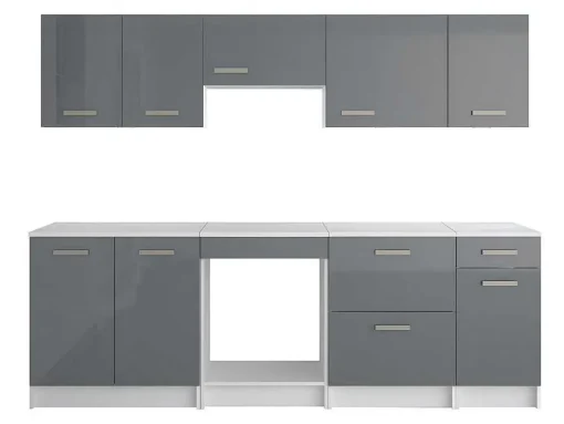 Cozinha Completa De 240 Cm Com 8 Compartimentos De Arrumação Cor Cinza E Branco - Trattoria