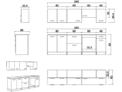 Cozinha Completa De 240 Cm Com 8 Compartimentos De Arrumação Cor Cinza E Branco - Trattoria