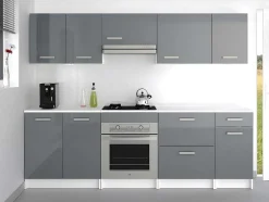 Cozinha Completa De 240 Cm Com 8 Compartimentos De Arrumação Cor Cinza E Branco - Trattoria