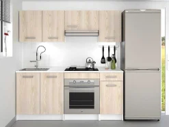 Cozinha Completa De 180 Cm Com 6 Compartimentos De Arrumação Cor Carvalho E Branco - Trattoria