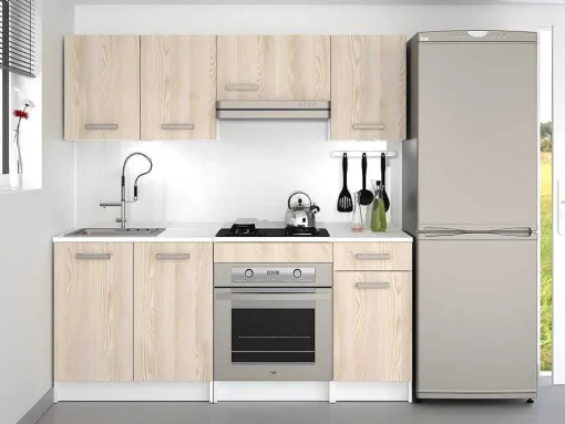 Cozinha Completa De 180 Cm Com 6 Compartimentos De Arrumação Cor Carvalho E Branco - Trattoria