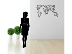 Decoração Metalica Mapa Do Mundo 21, Preto, 140X1,5X80 Cm, Epikasa