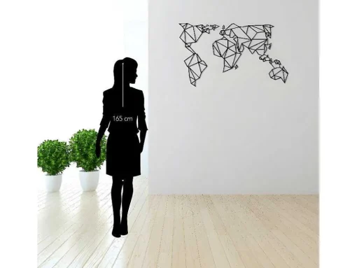 Decoração Metalica Mapa Do Mundo 21, Preto, 140X1,5X80 Cm, Epikasa