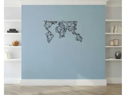 Decoração Metalica Mapa Do Mundo 21, Preto, 140X1,5X80 Cm, Epikasa