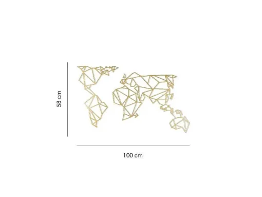 Decoração Metalica Mapa Do Mundo 18, Ouro, 100X1,5X58 Cm, Epikasa