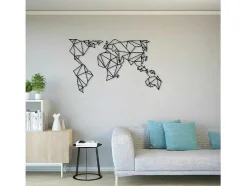 Decoração Metalica Mapa Do Mundo 21, Preto, 140X1,5X80 Cm, Epikasa