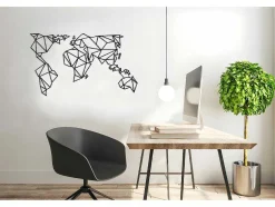 Decoração Metalica Mapa Do Mundo 21, Preto, 140X1,5X80 Cm, Epikasa