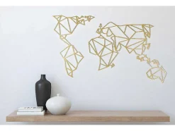 Decoração Metalica Mapa Do Mundo 18, Ouro, 100X1,5X58 Cm, Epikasa