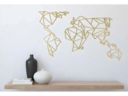 Decoração Metalica Mapa Do Mundo 18, Ouro, 100X1,5X58 Cm, Epikasa