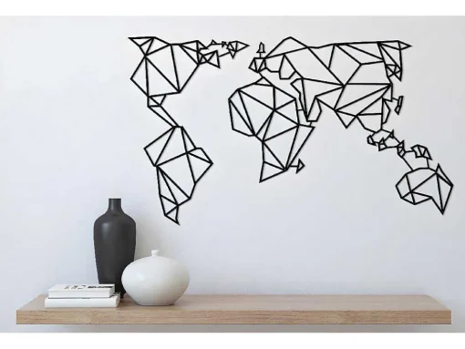 Decoração Metalica Mapa Do Mundo 21, Preto, 140X1,5X80 Cm, Epikasa