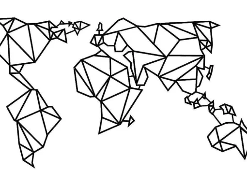 Decoração Metalica Mapa Do Mundo 21, Preto, 140X1,5X80 Cm, Epikasa