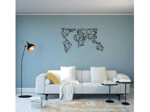 Decoração Metalica Mapa Do Mundo 21, Preto, 140X1,5X80 Cm, Epikasa