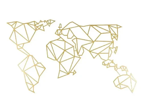 Decoração Metalica Mapa Do Mundo 18, Ouro, 100X1,5X58 Cm, Epikasa
